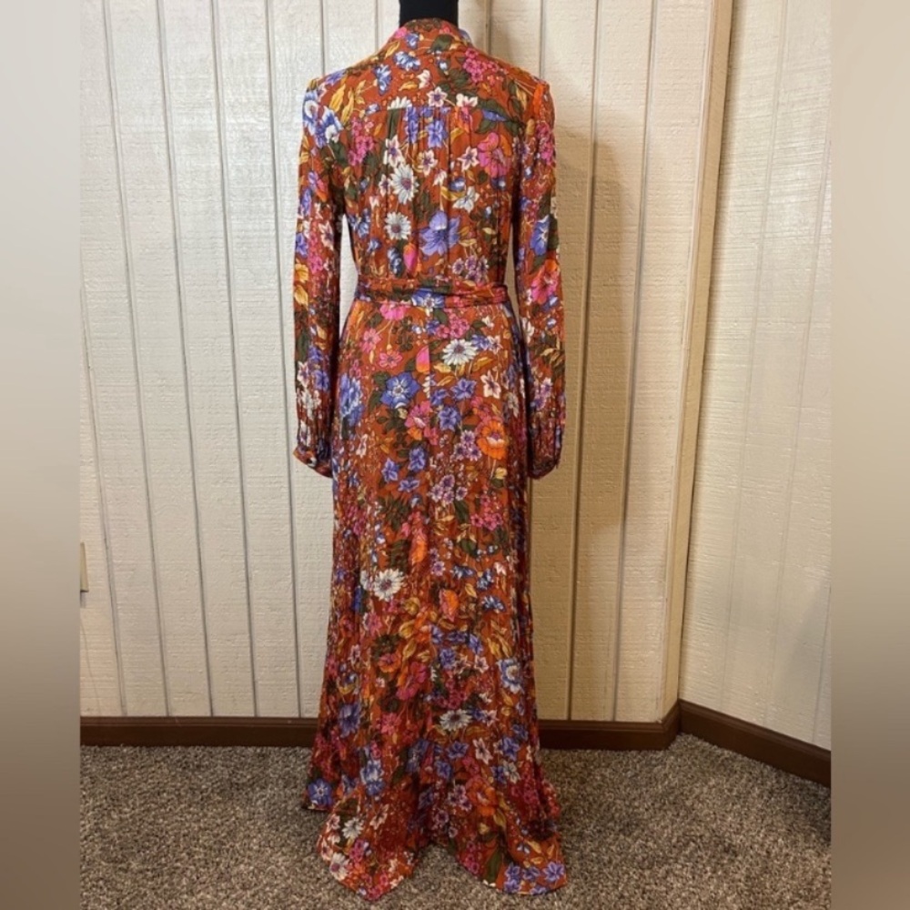 New Anthropologie Vale Maxi Floral Retro Belted Shirt Dress Orange Autumn Fall S - Picture 2 of 9